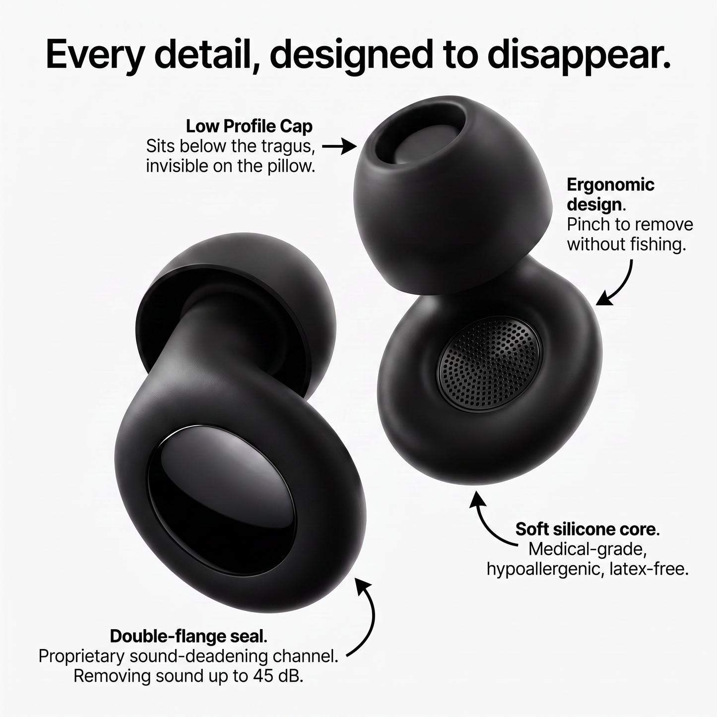 Orlure Hush™ - Silicone Sleep Earplugs, 45dB Noise Reduction, Reusable 2.0